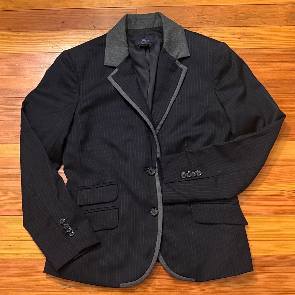 Brooks Brothers Black Pinstripe Women's Blazer with Gray Trim